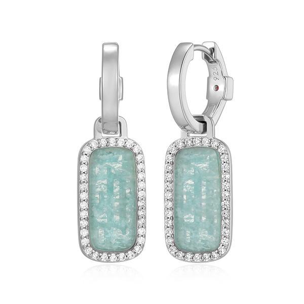 ER2LCU4GU-W Sterling Silver ALLURE Amazonite and Cubic Zirconia Halo Drop Hoop  Earrings