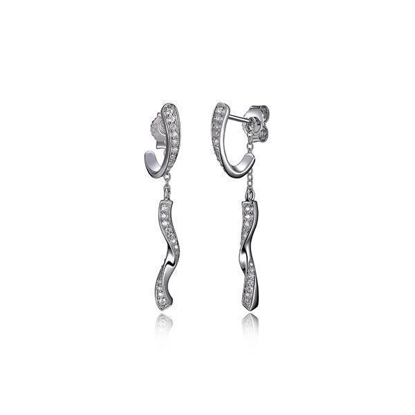 ER2LC5P-W "Ocean" Sterling Silver Front and Back Cubic Zirconia Dangle Cuff Post Earrings