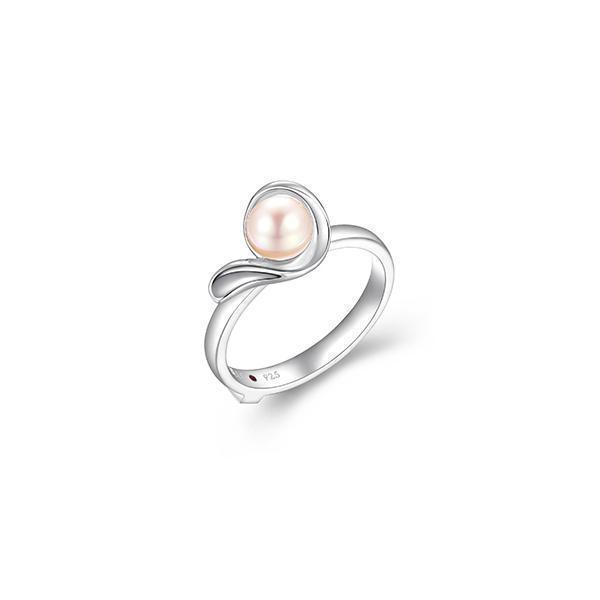 RR4LAJE-W-7 "Luna" Genuine White Pearl Wavy Ring - Silver