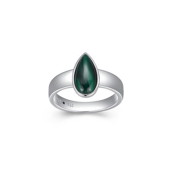 RR4LAGW30-W-7 Sterling Silver ETHEREAL DROPS Pear Shape Malachite Ring Size 7