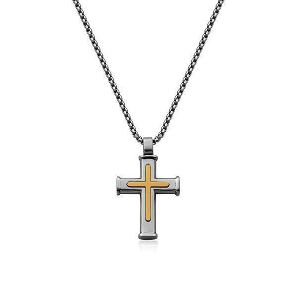 CJ Steelx IP Gold and High Polish Stainless Steel Cross