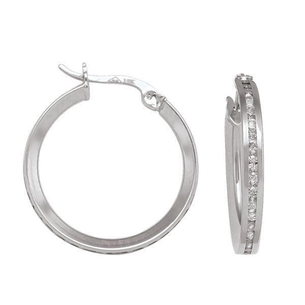 10K Silver Cubic Zirconia Hoop Earrings