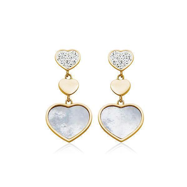 Valentine's Day CJ Steelx Mother of Pearl and Crystal Heart Earrings - Gold