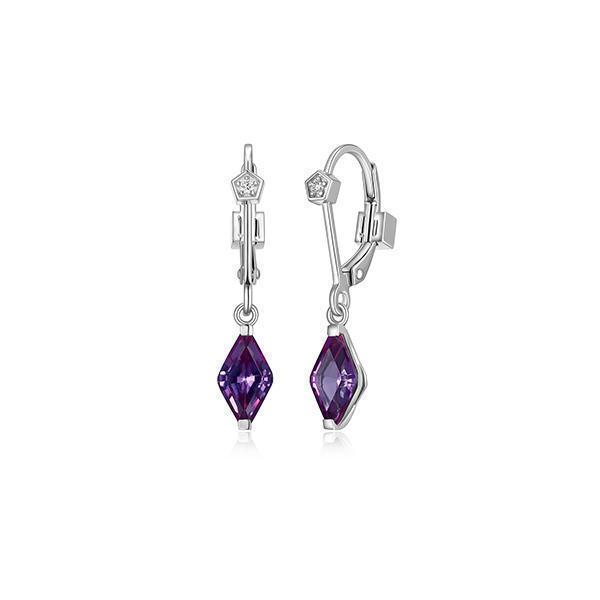 ER2LCPU-P "Etoile" Marquise Shape Created Sapphire and Lab Grown Diamond Dangle Leverback Earrings