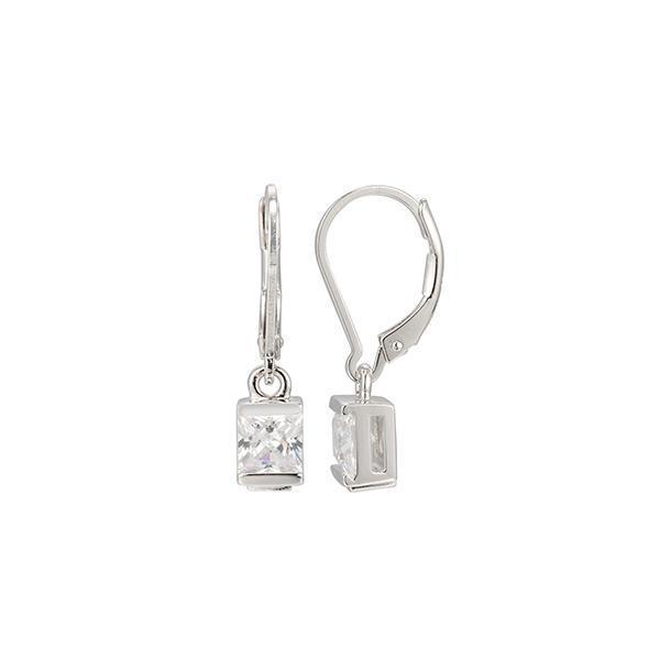 ER2LBMH-W "Core Essentials " Sterling Silver Princess Cut Cubic Zirconia Leverback Earrings