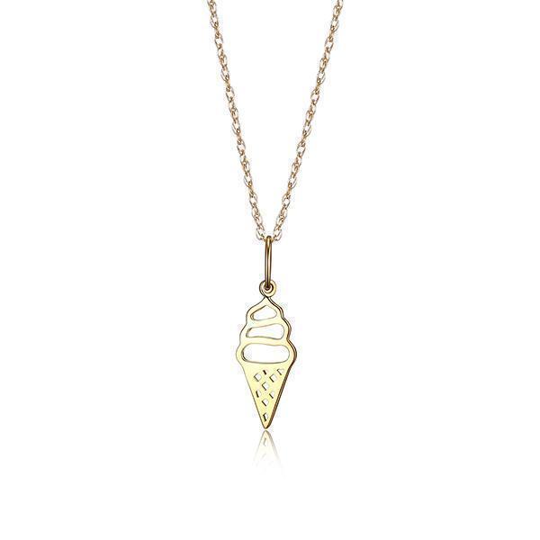 10K Gold Ice Cream Cone Necklace - Gold