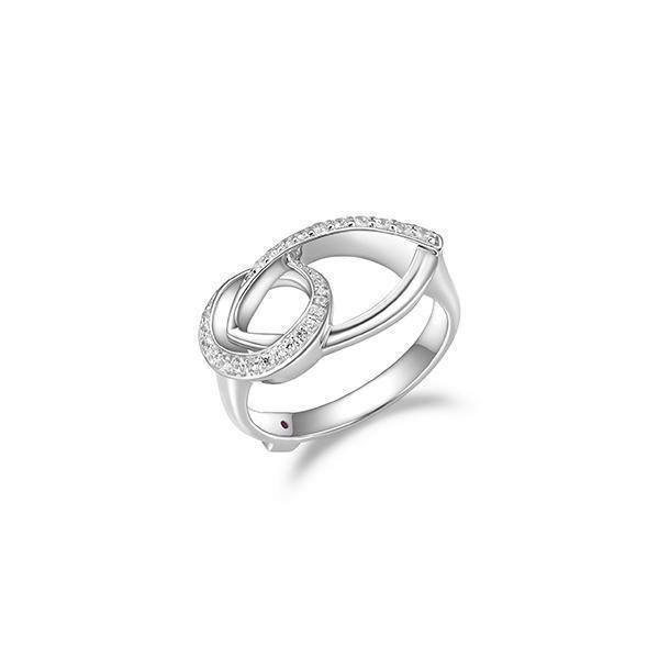 RR4LADX-W-7 "Swing" Marquise and Oval Link Pave Cubic Zirconia Open Ring  - Silver