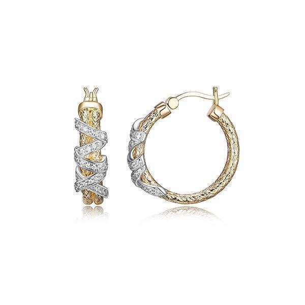 ES2Q07V-2T Sterling Silver "Interlink" Woven Tube with CZ Hoop Earrings