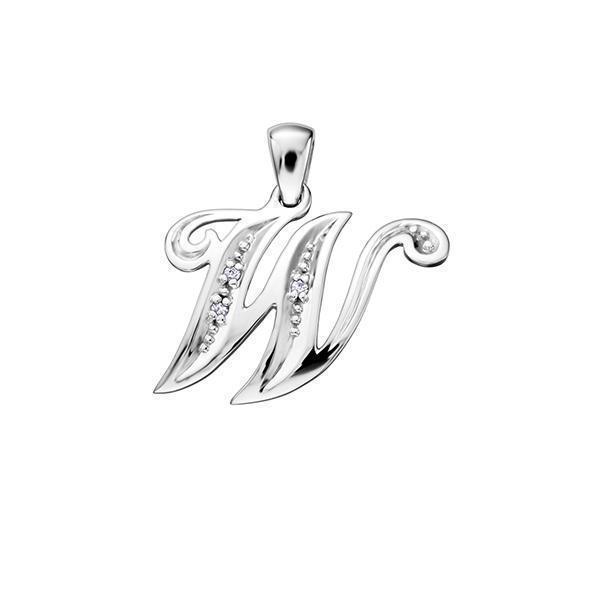 Diamond Initial "W" Pendant in 10K (0.015 CT. T.W.) - Silver