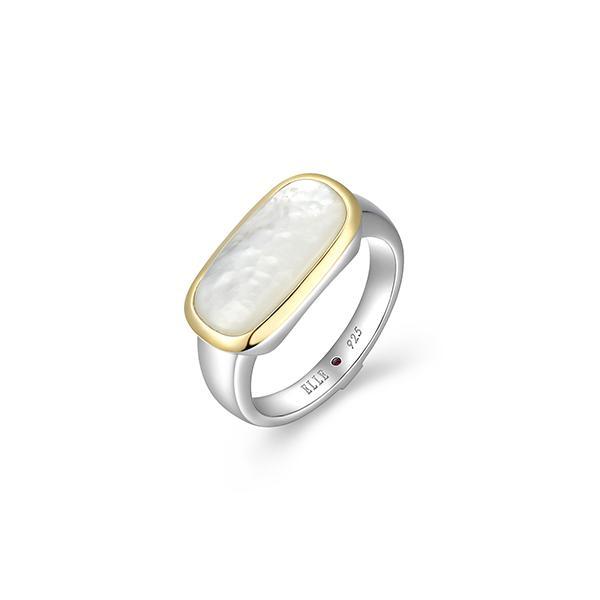 RR4LAHWA9-W-8 Sterling Silver ALLUIRE White Mother of Pearl Cushion Two Tone Ring Size 8