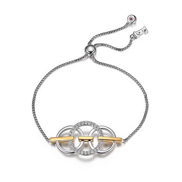 BR1LAD50-2T-9 Hug Cubic Zirconia Circle nad Bar Two Tone Bolo Bracelet Size 9