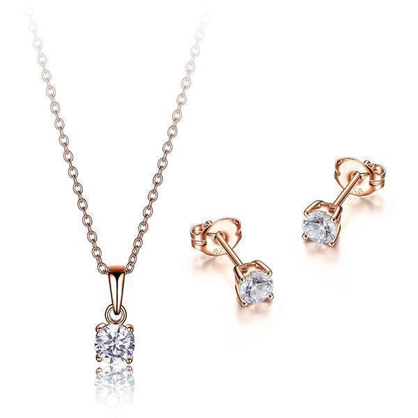 Diamondlite Cubic Zirconia Round Stud Earrings and Pendant Set - Rose Gold