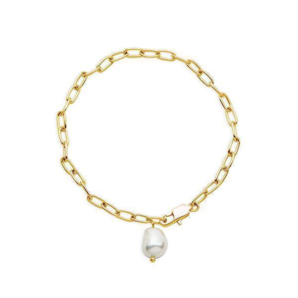 CJ Steelx Link Bracelet with Fresh Water Pearl - Gold