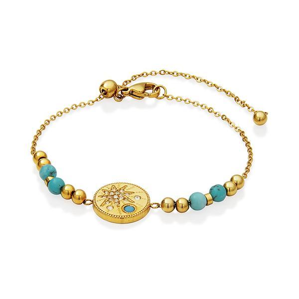 CJ STEELX Turquoise and Crystal Star Medallion Bracelet Size 9 - Gold
