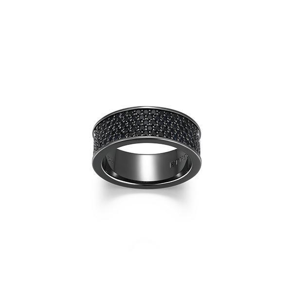 Sterling silver CJ Ethos BLACK ICE gun color and black sapphire cigar band - size 10