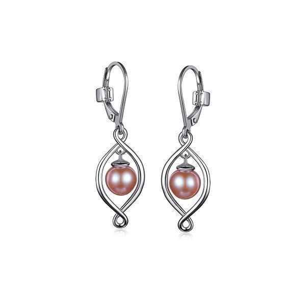 ER2LC3Z-W "Majestic" Sterling Silver Genuine Pink Pearl Short Leverback Earrings