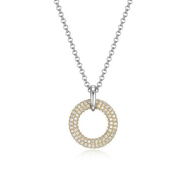 NR0LBRJ-Y "Stardust" Round Clear Cubic Zirconia in 15mm Circle Pendant with Rolo Chain