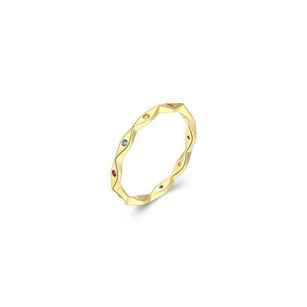 Diamondlite Cubic Zirconia "Mystique" Multi-coloured Created Gems Scalloped Ring - Gold - Size 7