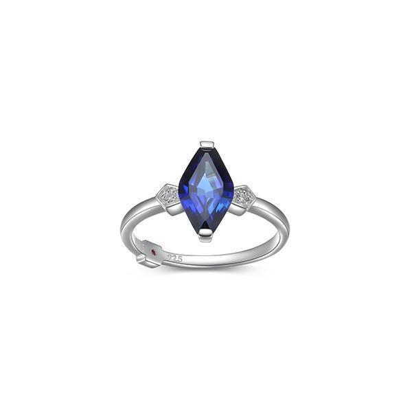 RR4LAGF-B-6 "Etoile" Marquise Shape Created Sapphire and Lab Grown Diamond Ring - Blue