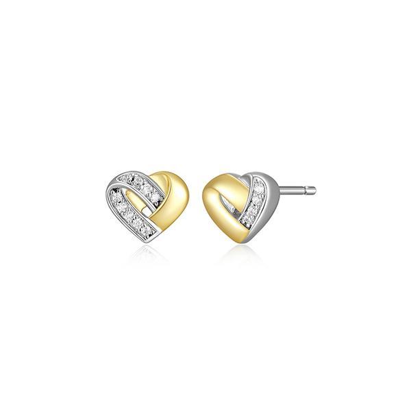 ER2LCR600-W Sterling Silver AMOUR Heart Cubic Zirconia Stud Two Tone Earrings