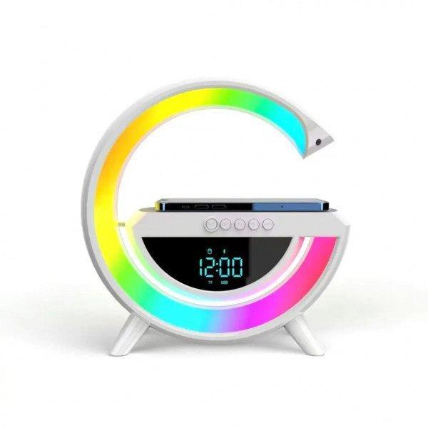 LED Alarm Clock Bluetooth Speaker with Wireless Charger - Dynamic Light, High-Volume Sound KIBT3401 for Universal Cell Phone And Bluetooth Device - White
