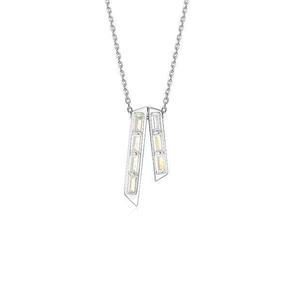 NR0LBY9-W "Baguette" Straight Baguette Cubic Zirconia Double Bar Pendant Necklace