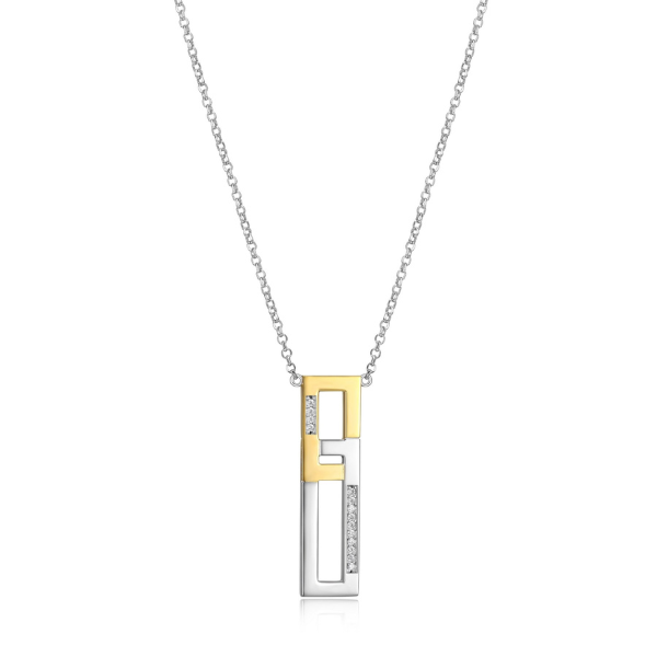 NR0LBLX0-2T Horizon Cubic Zirconia Interlocking Two Tone Necklace