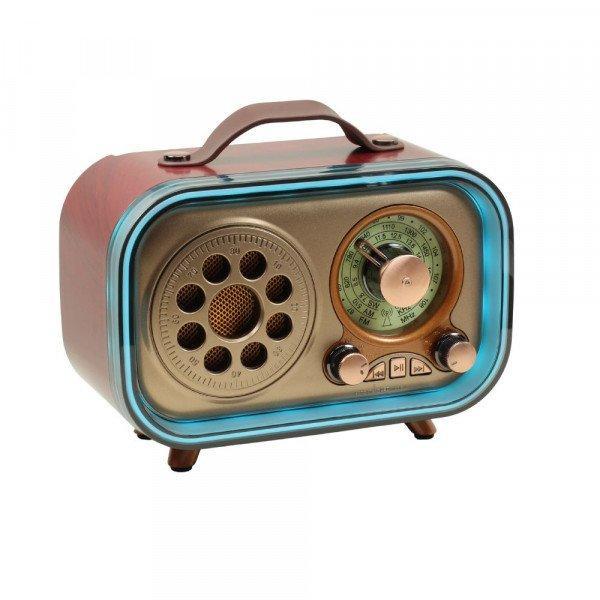 Retro Design Bluetooth Speaker with FM Radio, Colorful LED Light & Convenient Carry Handle - Red
