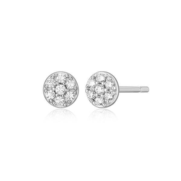 CJ Monte sterling silver lab­-created diamond rhodium­ plated Sterling  small round disk stud earrings