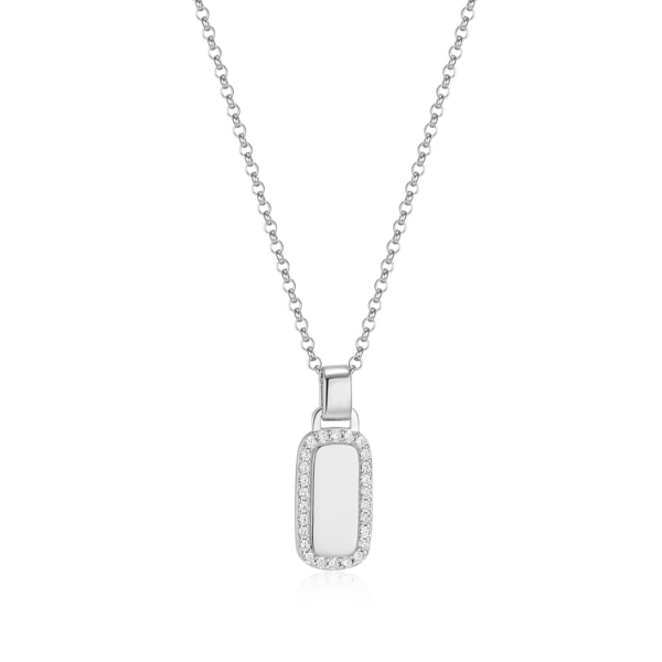 NR0LC000-W Allure Cubic Zirconia Dog Tag Rolo Chain Necklace