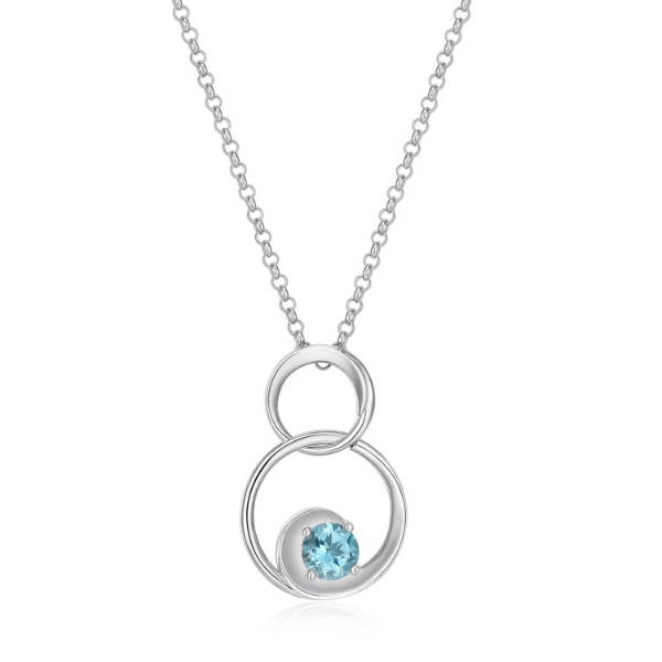 NR0LBYS1-W Swirl Blue Topaz Circle Link Necklace