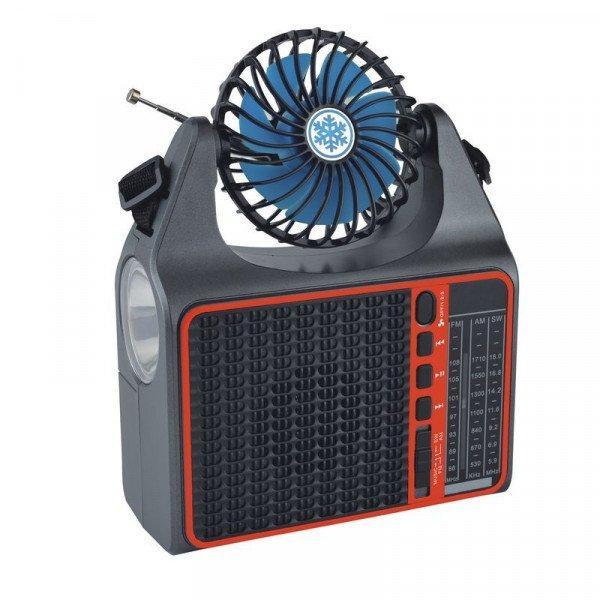 Multi-Functional Portable Bluetooth Speaker Integrated Solar Panel Cooling Fan AM/FM/SW Radio and Convenient Carry Strap KIFP-128-S for Universal Cell Phone And Bluetooth Device - Red
