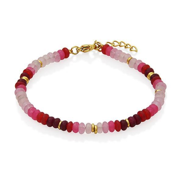 CJ STEELX Genuine Pink Tourmaline Beads Bracelet Size 7 - Gold