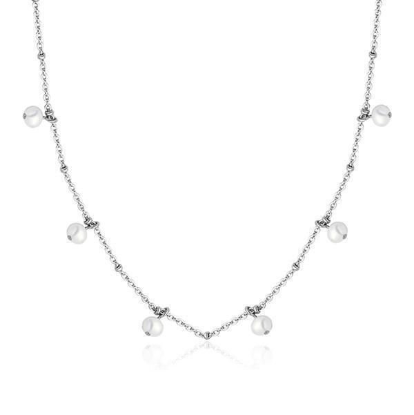 CJ Steelx Genuine Pearl Drip Station Necklace - Silver