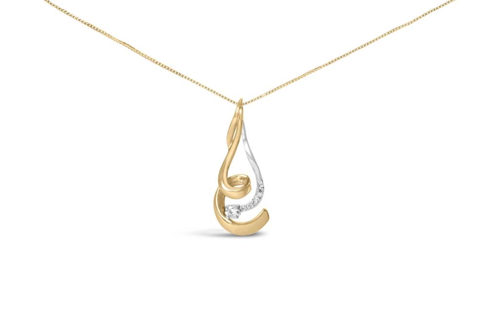 Espira 10K Two-Tone Gold 1/10 cttw Round Cut Diamond Swirl Pendant Necklace (I-J, I2-I3)