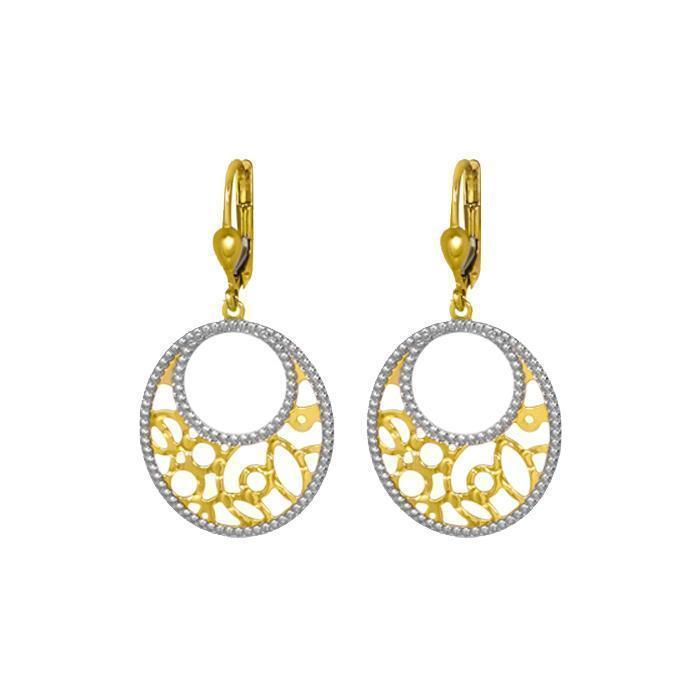 10K Two-Tone Gold Filigree Circle Drop Earrings