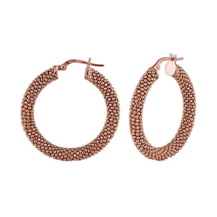 Italian Rose Gold Plated Sterling Silver Popcorn Hoop Earrings