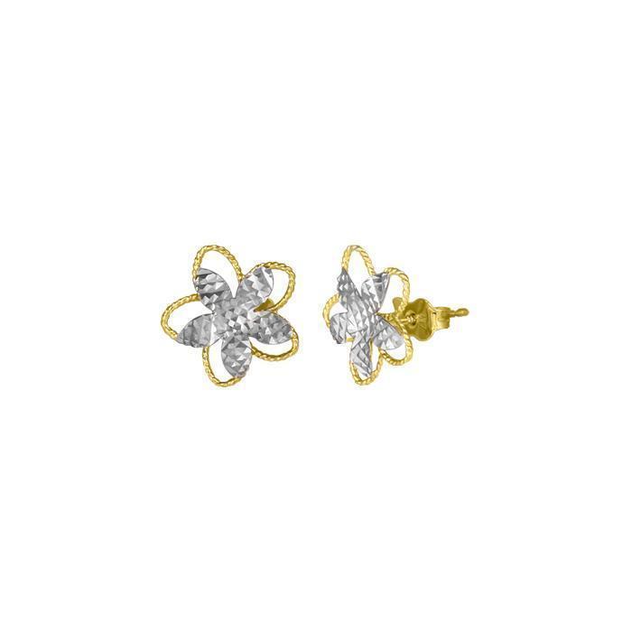 10K Two-Tone Gold Flower Stud Earrings