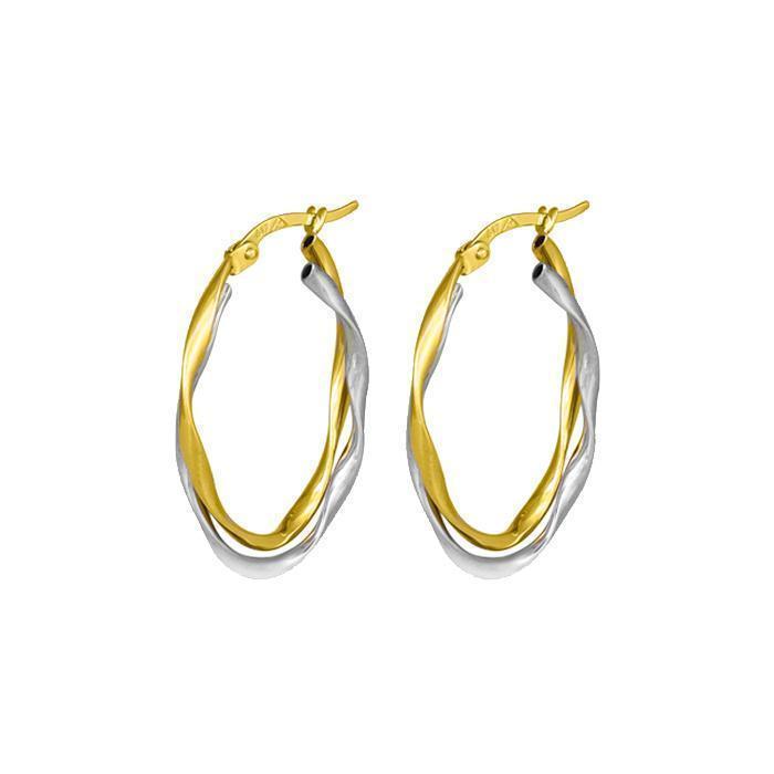 10K Two-Tone Gold Twisted Hoop Earrings
