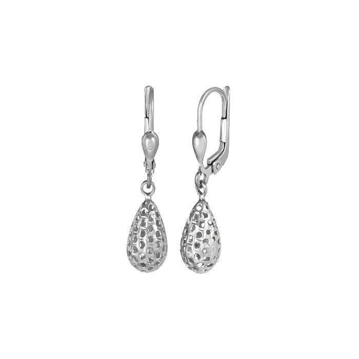 10K White Gold Filigree Teardrop Earrings