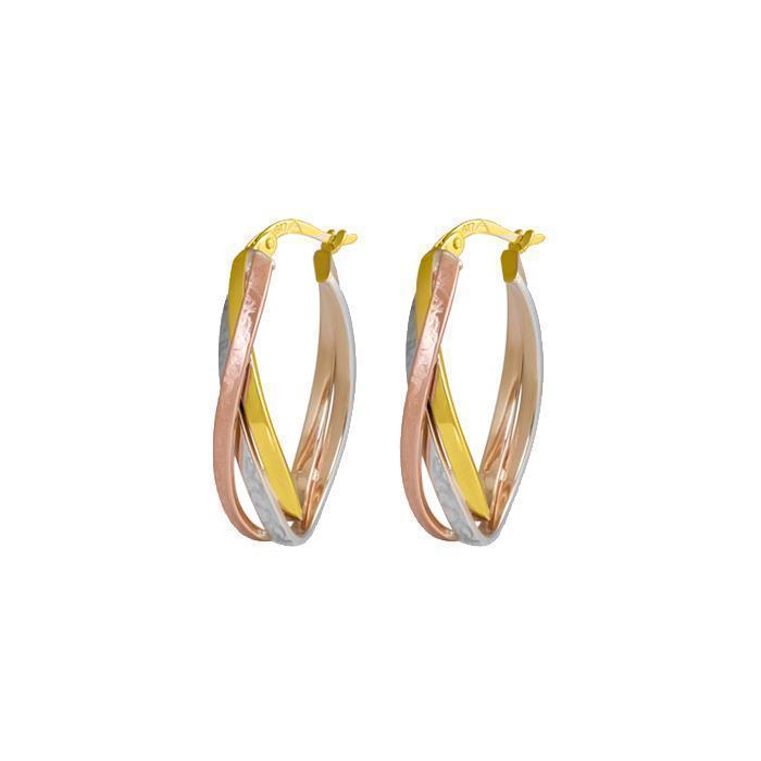 10K Tri-Colour Gold Twisted Hoop Earrings - Jewellery