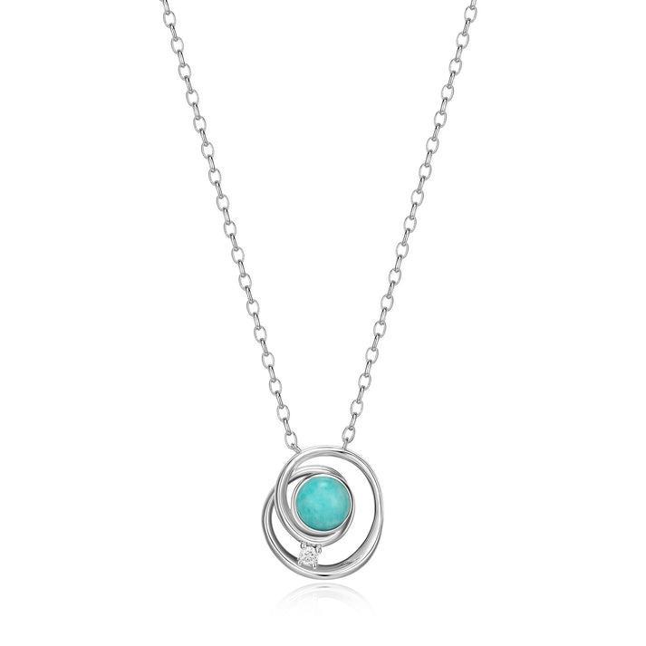 NR0LBW1G-W Satelite Peru Amazonite and Moissanite Circle Necklace