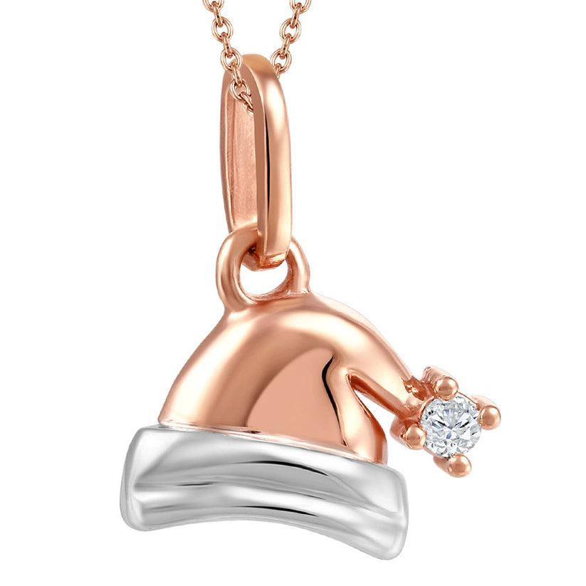 CJ Diamond 14k Gold Santa Hat Pendant - Pink and SIlver