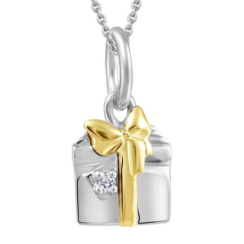 CJ Diamond 10k Gold Gift and Bow Pendant - Gold and SIlver