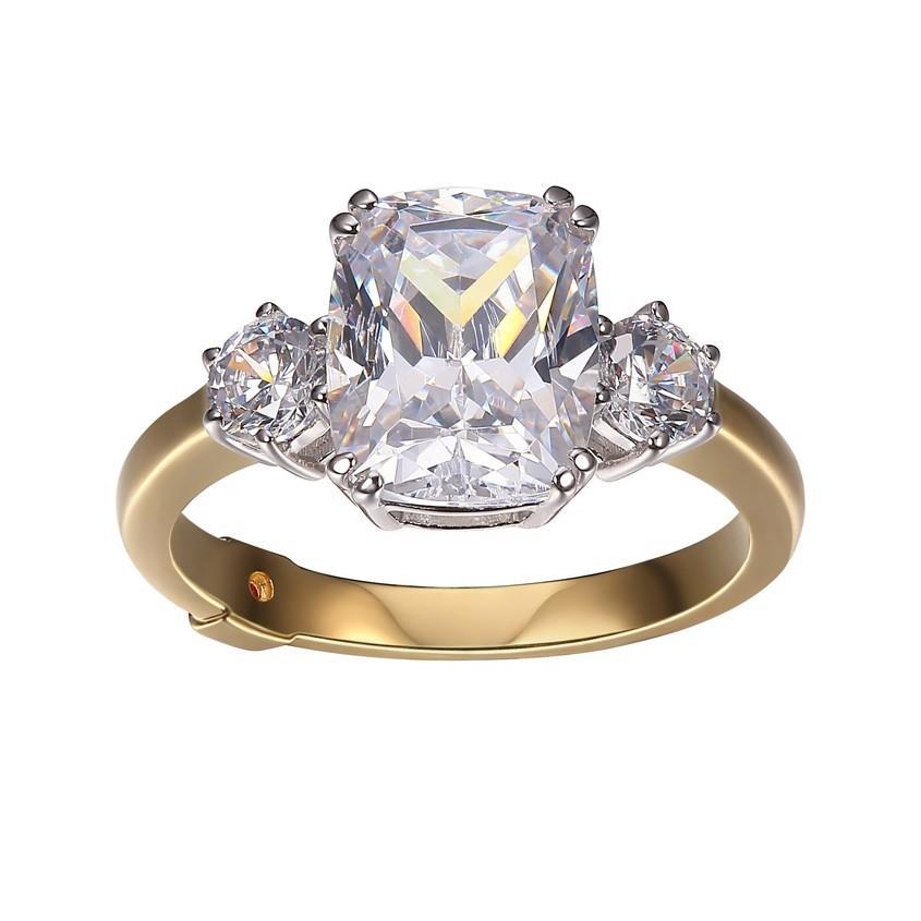 R34LA8C-2T-8 Royal Emerald Cushion Cut and Round Cubic Zirconia Trinity Ring Size 8