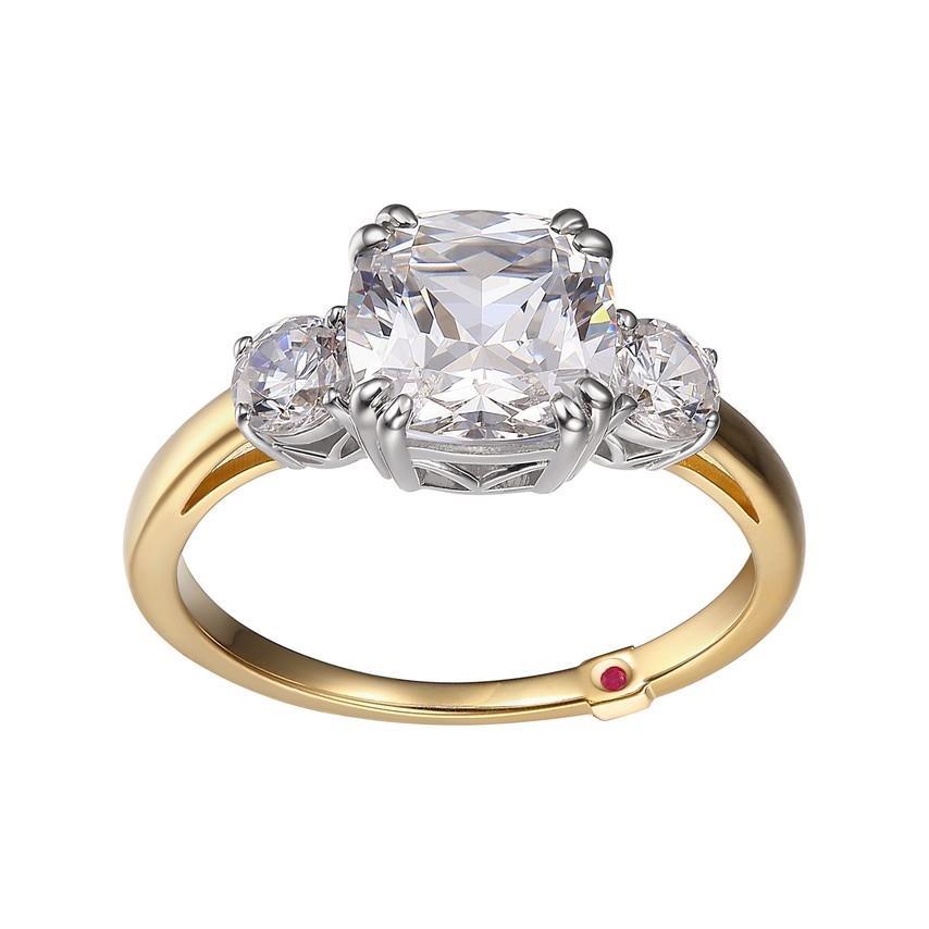 R34LA8A-2T-7 Royal Square Cushion Cut and Round Cubic Zirconia Trinity Ring Size 7