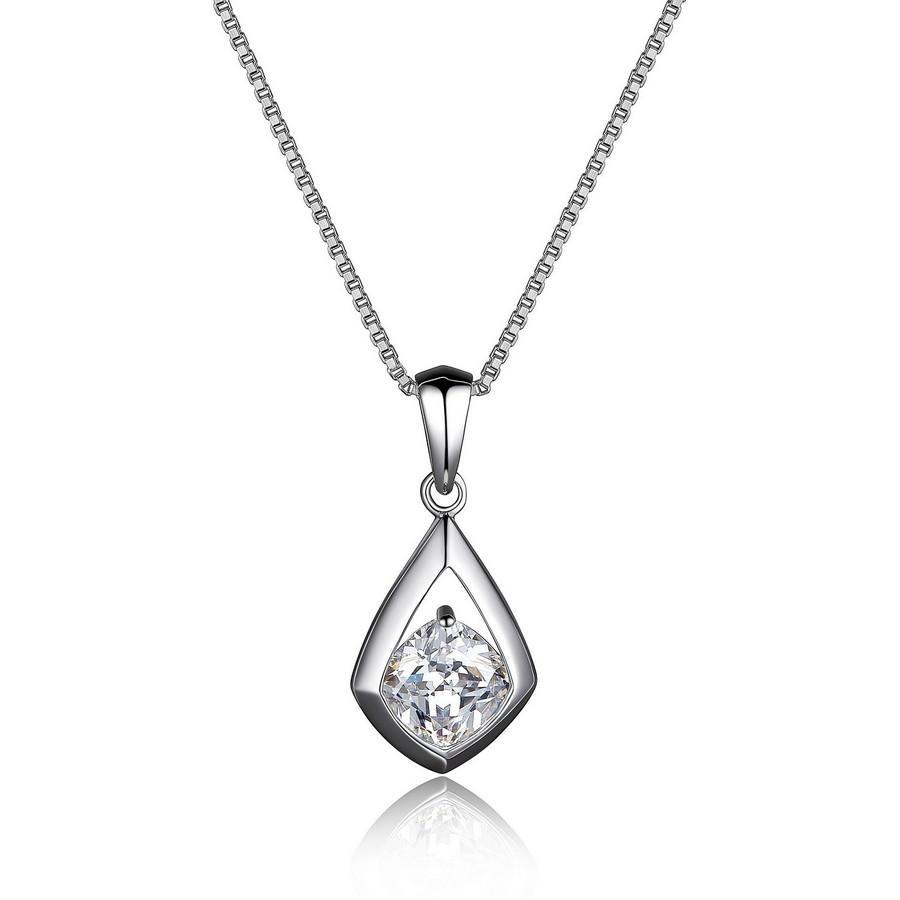 NR0LB6M-W Promise Cubic Zirconia Solitaire Drop Necklace