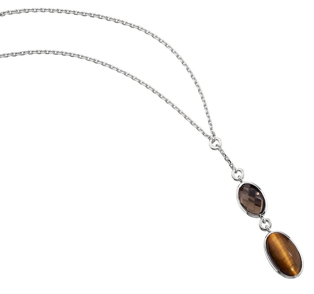 NR0LA88-W Chocolait Tiger Eye and Smoky Quartz Necklace