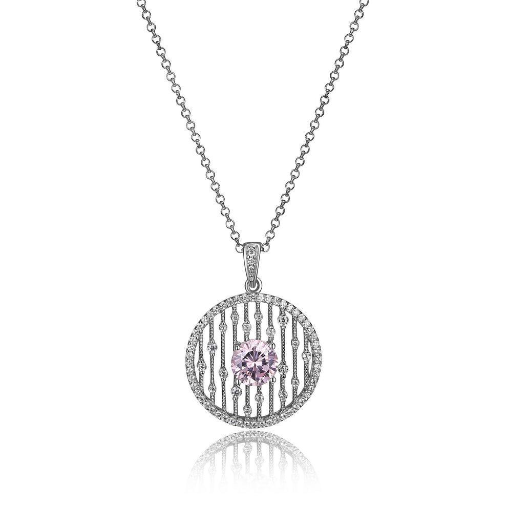 NR0LBDJ0-W Starburst Cubic Zirconia Circle Pendant Necklace
