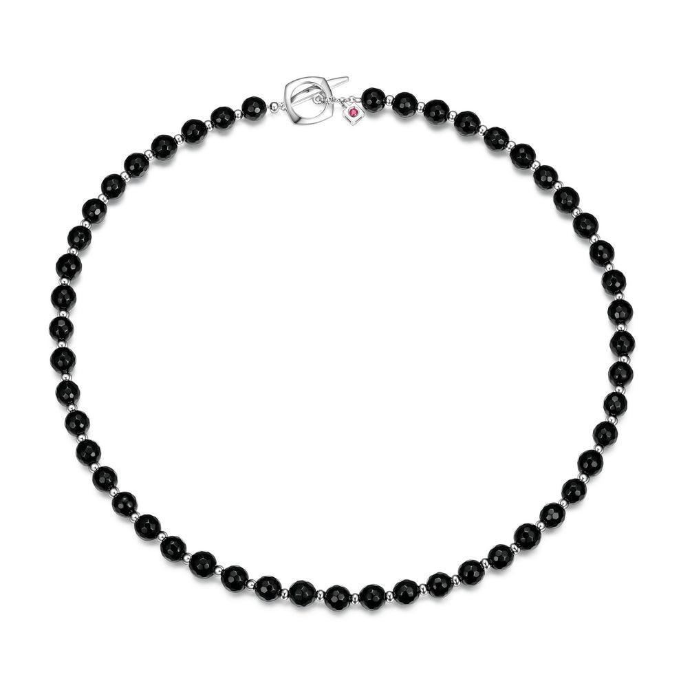 NR0LBKH2-W Gem Clip Black Agate Bead Toggle Necklace